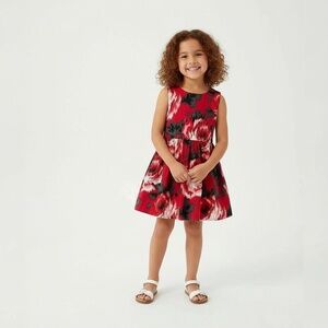 GapKids Dress Girls Size 4-5t Red Floral Rose Sleeveless Gathered Waist Casual S